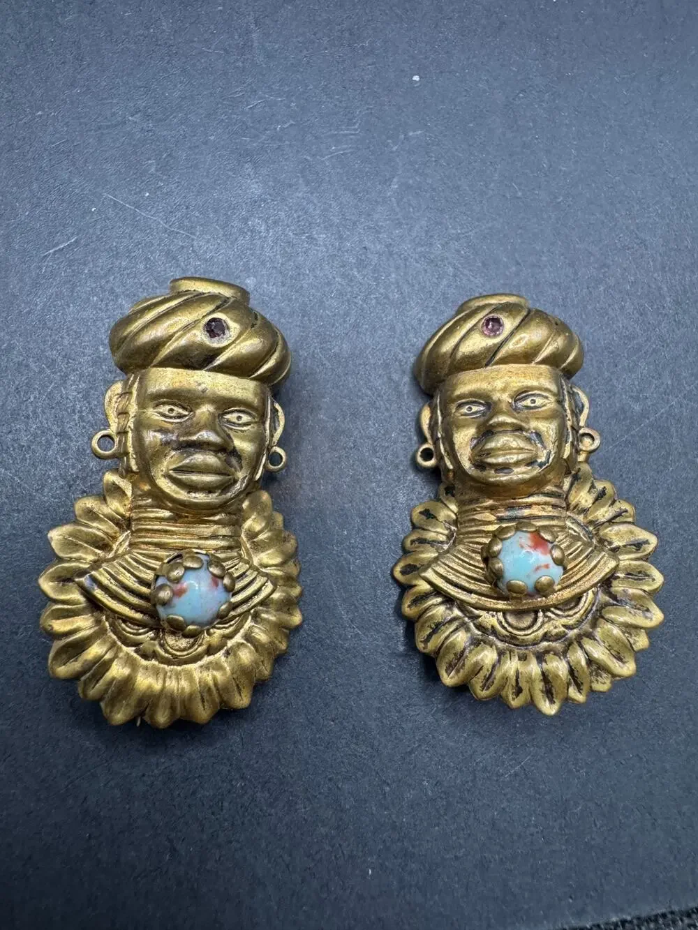 Vintage African Moorish Figural Pin Brooch Costume Jewelry Gold Tone Lot of 2